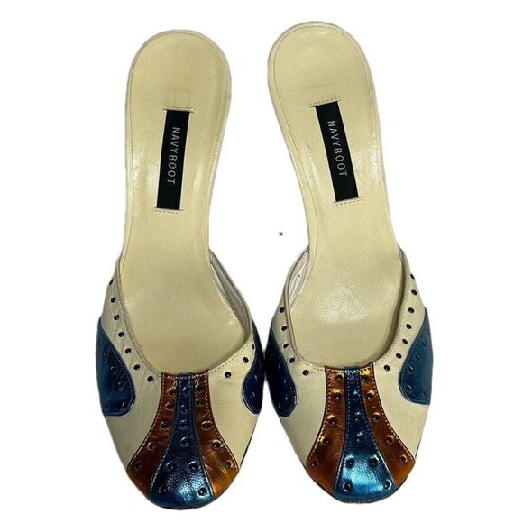 Navyboot Womens Vero Cuoio High Heel Mules Size 38 / 7.5M Leather Multicolor - Picture 5 of 10